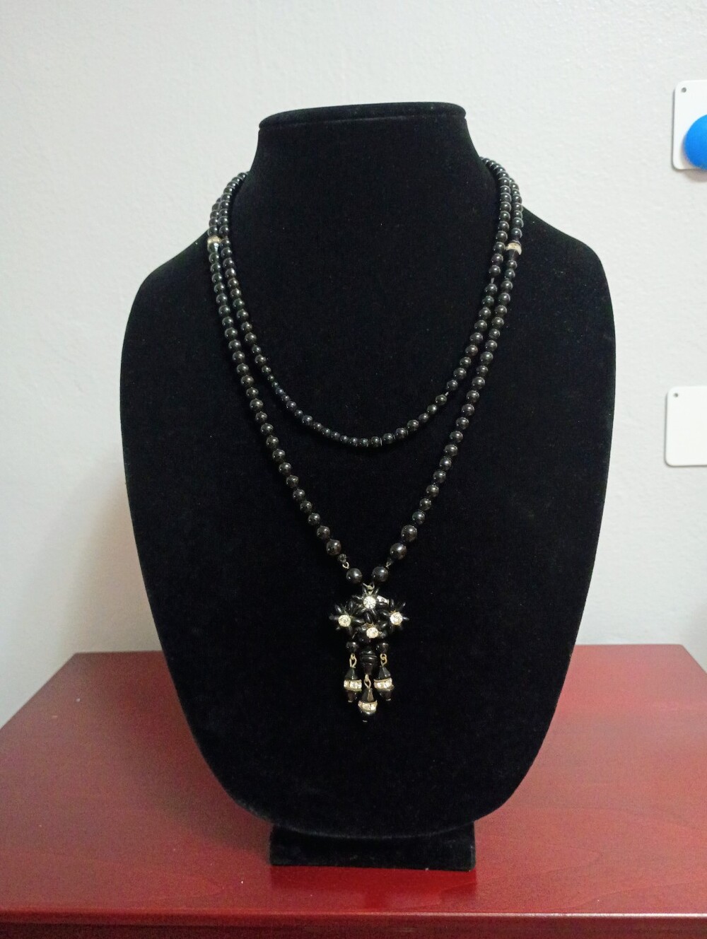 Vintage Black Bead Necklace with Tassel